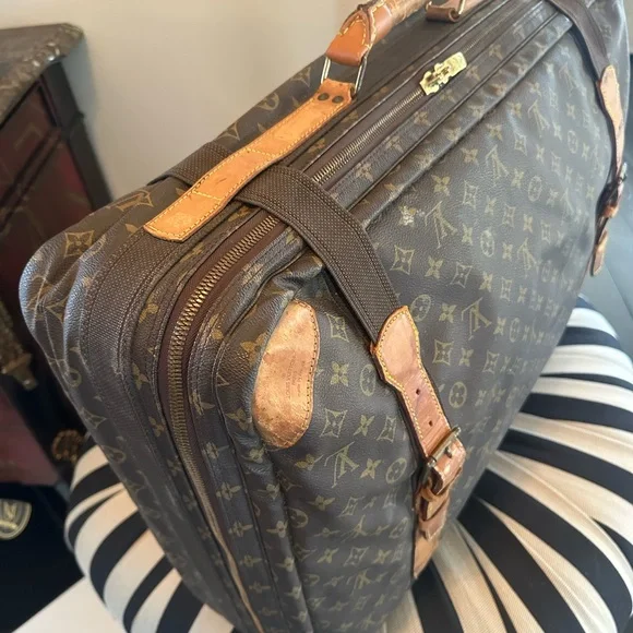 Louis Vuitton Brown Monogram Travel Bag with Leather Trim